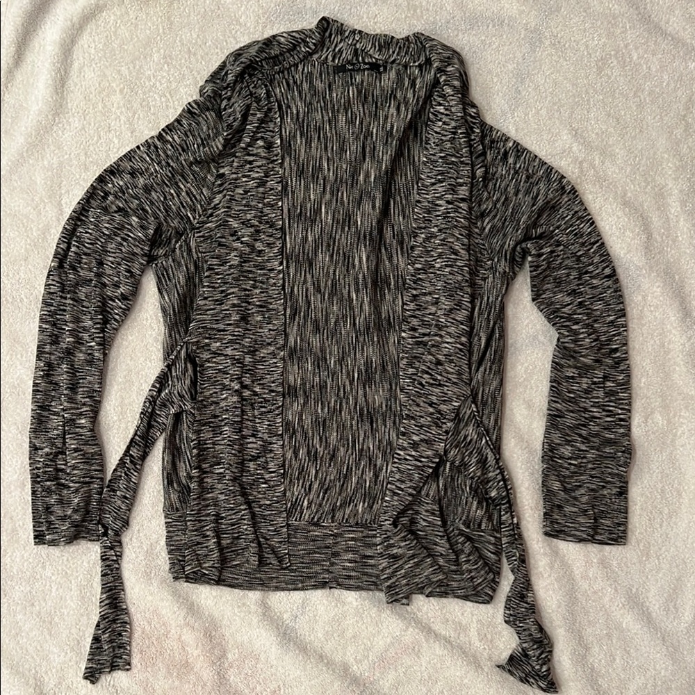 Nic + Zoe Black and Gray Open Front Cardigan - Ties at Waist - XL